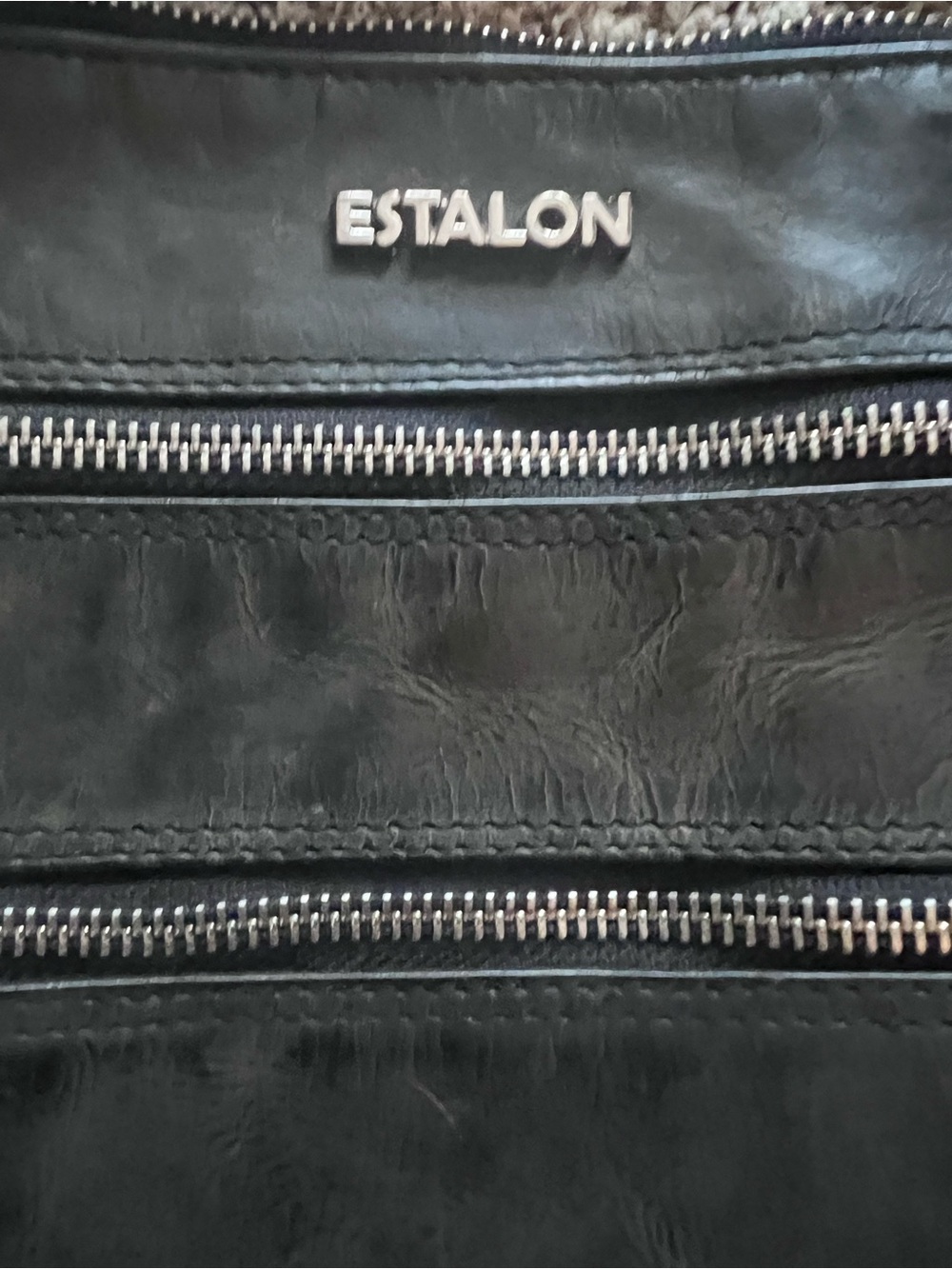 Estalon Black Genuine Leather Multi Zip Crossbody Bag